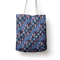 Polynesian Monstera Tiare Floral Tote Bag Royal Blue Tropical Plaid LT01 - Polynesian Pride