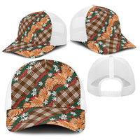 Polynesian Monstera Tiare Floral Baseball Net Cap Chocolate Brown Tropical Plaid - Polynesian Pride
