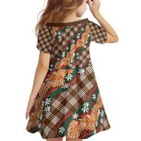 Polynesian Monstera Tiare Floral Family Matching Long Sleeve Bodycon Dress and Hawaiian Shirt Chocolate Brown Tropical Plaid - Polynesian Pride