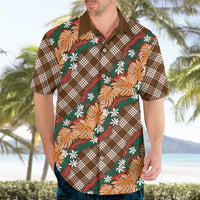 Polynesian Monstera Tiare Floral Hawaiian Shirt Chocolate Brown Tropical Plaid LT01 - Polynesian Pride