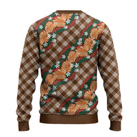 Polynesian Monstera Tiare Floral Ugly Christmas Sweater Chocolate Brown Tropical Plaid LT01 - Polynesian Pride