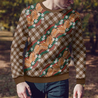 Polynesian Monstera Tiare Floral Ugly Christmas Sweater Chocolate Brown Tropical Plaid LT01 - Polynesian Pride