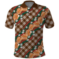 Polynesian Monstera Tiare Floral Polo Shirt Chocolate Brown Tropical Plaid LT01 Brown - Polynesian Pride