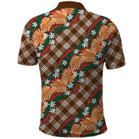 Polynesian Monstera Tiare Floral Polo Shirt Chocolate Brown Tropical Plaid LT01 - Polynesian Pride