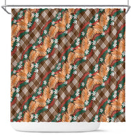 Polynesian Monstera Tiare Floral Shower Curtain Chocolate Brown Tropical Plaid LT01 Brown - Polynesian Pride
