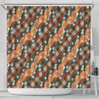 Polynesian Monstera Tiare Floral Shower Curtain Chocolate Brown Tropical Plaid LT01 - Polynesian Pride
