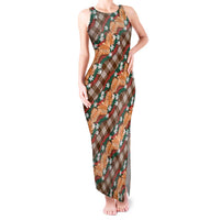 Polynesian Monstera Tiare Floral Tank Maxi Dress Chocolate Brown Tropical Plaid - Polynesian Pride