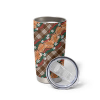 Polynesian Monstera Tiare Floral Tumbler Cup Chocolate Brown Tropical Plaid LT01 - Polynesian Pride