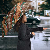Polynesian Monstera Tiare Floral Umbrella Chocolate Brown Tropical Plaid - Polynesian Pride