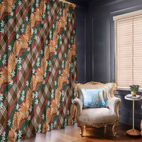 Polynesian Monstera Tiare Floral Window Curtain Chocolate Brown Tropical Plaid - Polynesian Pride