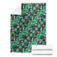 Polynesian Monstera Tiare Floral Blanket Forest Green Tropical Plaid - Polynesian Pride