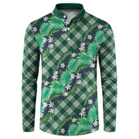Polynesian Monstera Tiare Floral Button Sweatshirt Forest Green Tropical Plaid LT01 Green - Polynesian Pride