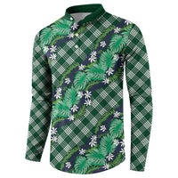 Polynesian Monstera Tiare Floral Button Sweatshirt Forest Green Tropical Plaid LT01 - Polynesian Pride