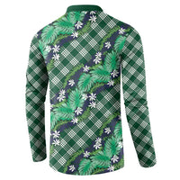 Polynesian Monstera Tiare Floral Button Sweatshirt Forest Green Tropical Plaid LT01 - Polynesian Pride