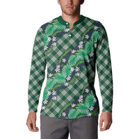 Polynesian Monstera Tiare Floral Button Sweatshirt Forest Green Tropical Plaid LT01 - Polynesian Pride