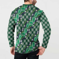 Polynesian Monstera Tiare Floral Button Sweatshirt Forest Green Tropical Plaid LT01 - Polynesian Pride