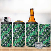 Polynesian Monstera Tiare Floral 4 in 1 Can Cooler Tumbler Forest Green Tropical Plaid LT01 - Polynesian Pride