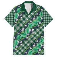 Polynesian Monstera Tiare Floral Family Matching Off Shoulder Maxi Dress and Hawaiian Shirt Forest Green Tropical Plaid - Polynesian Pride