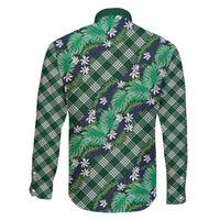 Polynesian Monstera Tiare Floral Family Matching Off Shoulder Maxi Dress and Hawaiian Shirt Forest Green Tropical Plaid - Polynesian Pride