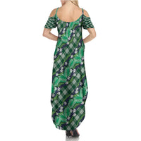 Polynesian Monstera Tiare Floral Family Matching Summer Maxi Dress and Hawaiian Shirt Forest Green Tropical Plaid - Polynesian Pride