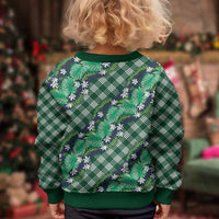 Polynesian Monstera Tiare Floral Kid Ugly Christmas Sweater Forest Green Tropical Plaid LT01 - Polynesian Pride