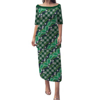 Polynesian Monstera Tiare Floral Puletasi Forest Green Tropical Plaid LT01 Long Dress Green - Polynesian Pride