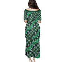 Polynesian Monstera Tiare Floral Puletasi Forest Green Tropical Plaid LT01 - Polynesian Pride