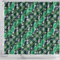 Polynesian Monstera Tiare Floral Shower Curtain Forest Green Tropical Plaid LT01 - Polynesian Pride