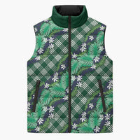 Polynesian Monstera Tiare Floral Sleeveless Puffer Jacket Forest Green Tropical Plaid LT01 Unisex Green - Polynesian Pride