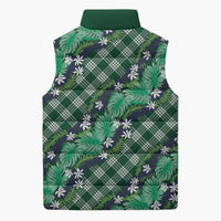Polynesian Monstera Tiare Floral Sleeveless Puffer Jacket Forest Green Tropical Plaid LT01 - Polynesian Pride