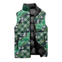 Polynesian Monstera Tiare Floral Sleeveless Puffer Jacket Forest Green Tropical Plaid LT01 - Polynesian Pride