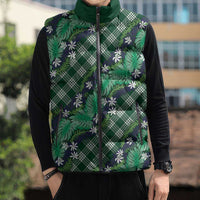 Polynesian Monstera Tiare Floral Sleeveless Puffer Jacket Forest Green Tropical Plaid LT01 - Polynesian Pride