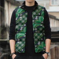 Polynesian Monstera Tiare Floral Sleeveless Puffer Jacket Forest Green Tropical Plaid LT01 - Polynesian Pride