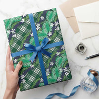 Polynesian Monstera Tiare Floral Wrapping Paper Forest Green Tropical Plaid - Polynesian Pride