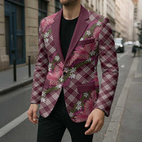 Polynesian Monstera Tiare Floral Blazer Fuchsia Tropical Plaid LT01 - Polynesian Pride