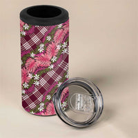 Polynesian Monstera Tiare Floral 4 in 1 Can Cooler Tumbler Fuchsia Tropical Plaid LT01 - Polynesian Pride