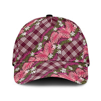 Polynesian Monstera Tiare Floral Classic Cap Fuchsia Tropical Plaid LT01 Universal Fit Pink - Polynesian Pride