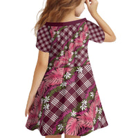 Polynesian Monstera Tiare Floral Family Matching Off The Shoulder Long Sleeve Dress and Hawaiian Shirt Fuchsia Tropical Plaid - Polynesian Pride
