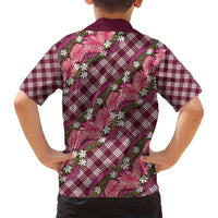 Polynesian Monstera Tiare Floral Family Matching Off Shoulder Maxi Dress and Hawaiian Shirt Fuchsia Tropical Plaid - Polynesian Pride