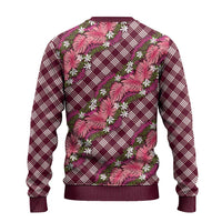 Polynesian Monstera Tiare Floral Ugly Christmas Sweater Fuchsia Tropical Plaid LT01 - Polynesian Pride
