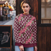 Polynesian Monstera Tiare Floral Ugly Christmas Sweater Fuchsia Tropical Plaid LT01 - Polynesian Pride