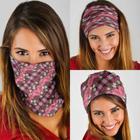 Polynesian Monstera Tiare Floral Neck Gaiter Fuchsia Tropical Plaid - Polynesian Pride