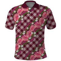 Polynesian Monstera Tiare Floral Polo Shirt Fuchsia Tropical Plaid LT01 Pink - Polynesian Pride