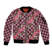 Polynesian Monstera Tiare Floral Sleeve Zip Bomber Jacket Fuchsia Tropical Plaid LT01 Unisex Pink - Polynesian Pride
