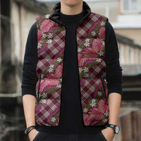 Polynesian Monstera Tiare Floral Sleeveless Puffer Jacket Fuchsia Tropical Plaid LT01 - Polynesian Pride