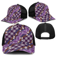 Polynesian Monstera Tiare Floral Baseball Net Cap Lavender Tropical Plaid - Polynesian Pride