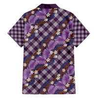 Polynesian Monstera Tiare Floral Family Matching Off Shoulder Short Dress and Hawaiian Shirt Lavender Tropical Plaid - Polynesian Pride