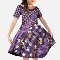Polynesian Monstera Tiare Floral Family Matching Summer Maxi Dress and Hawaiian Shirt Lavender Tropical Plaid - Polynesian Pride