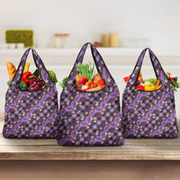 Polynesian Monstera Tiare Floral Grocery Bag Lavender Tropical Plaid LT01 3-pack One Size Purple - Polynesian Pride