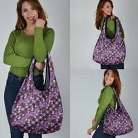 Polynesian Monstera Tiare Floral Grocery Bag Lavender Tropical Plaid LT01 - Polynesian Pride